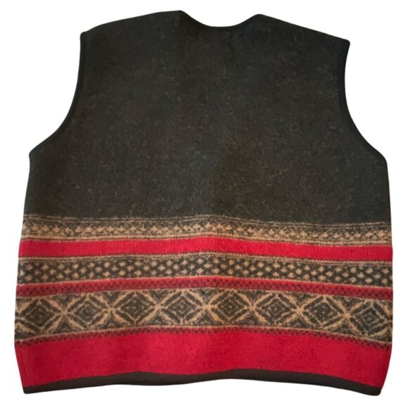 Tally Ho Vintage Wool Sweater Vest Womens Small Black Red Fair Isle Metal Clasp - Picture 2 of 6